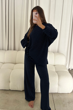 Campbell Striped Fleece Lounge Pants in Navy