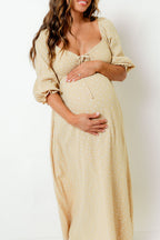 Cecilia 100% Cotton Smocked Maxi Dress in Muted Gold Foliage - Bump Friendly