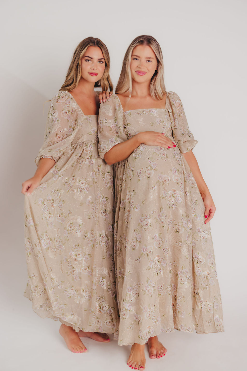 Mona Maxi Dress in Beige/Brown Floral - Bump Friendly (Restocking in July)