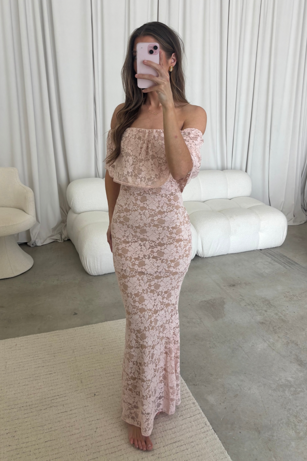 Reverie Lace Maxi Dress in Pale Pink