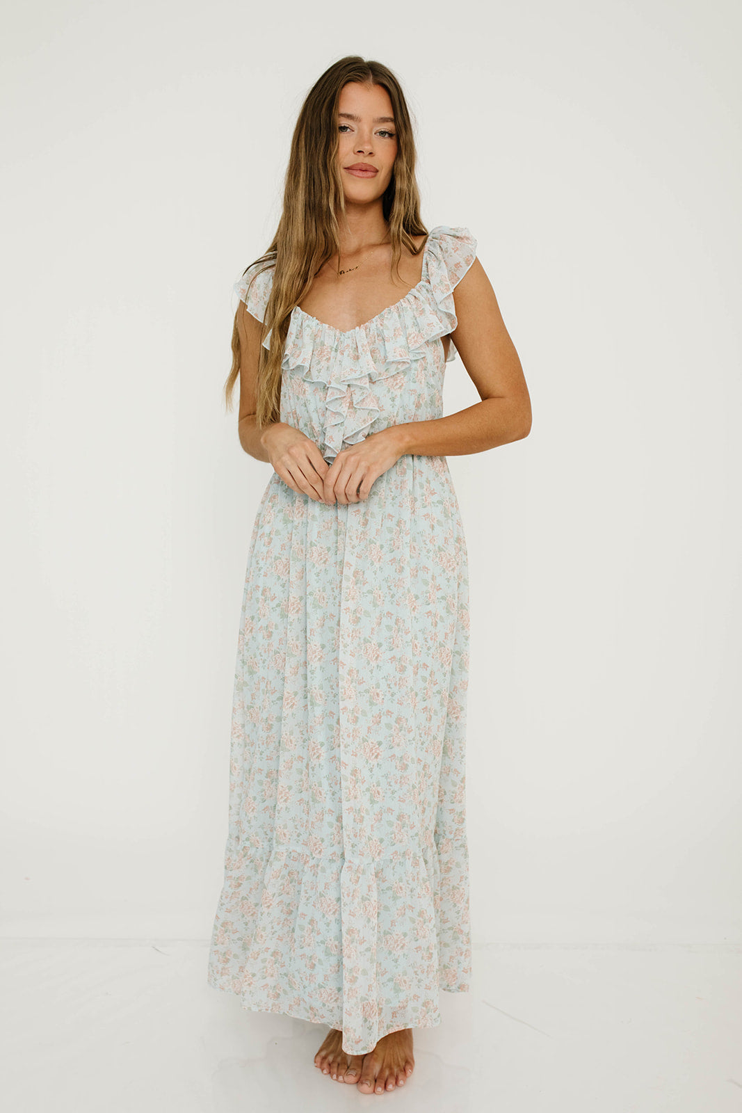 Desi Maxi Dress in Light Blue - Bump Friendly for Early Maternity
