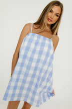 Kaitlyn Plaid Cami Mini Dress in Sky/White