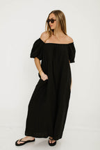 Genoa 100% Linen Maxi Dress in Black - Bump Friendly