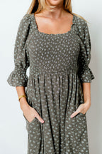 Sienna 100% Cotton Puff Sleeve Maxi Dress in Forest Foliage - Bump Friendly