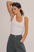 Kat Ribbed Knit Tank Top in Off White
