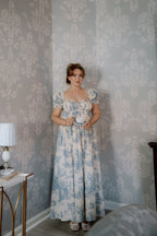 Olivia 100% Cotton Maxi Dress in Blue Toile - Bump Friendly