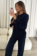 Campbell Striped Fleece Lounge Pants in Navy