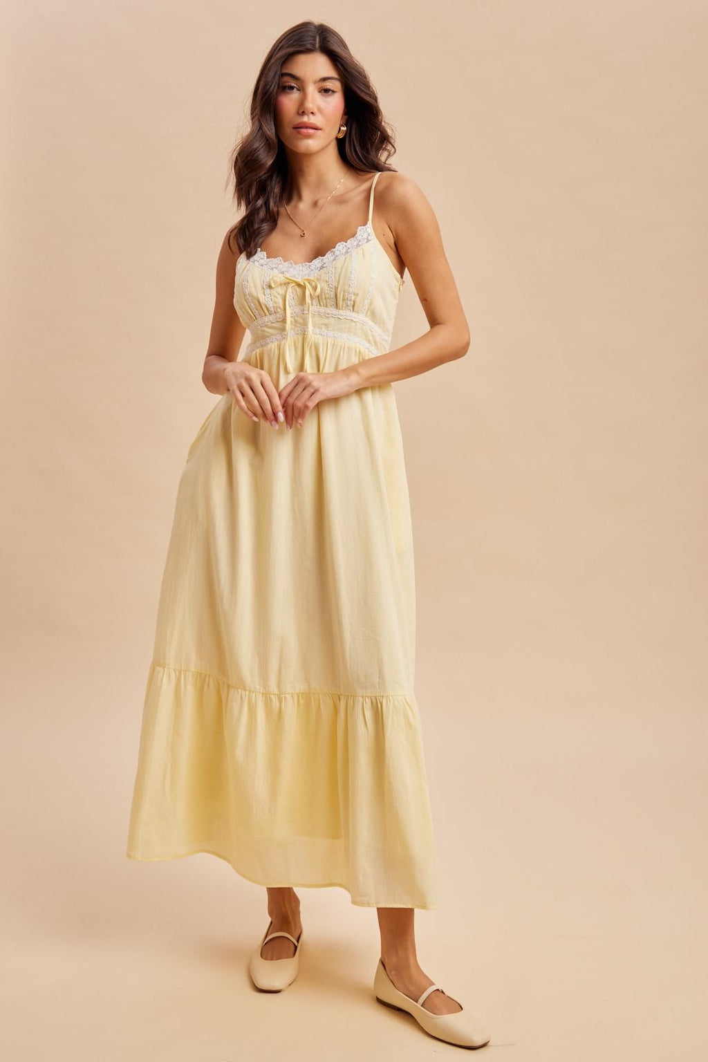 Faye Lace Detail Maxi Dress in Lemon Water