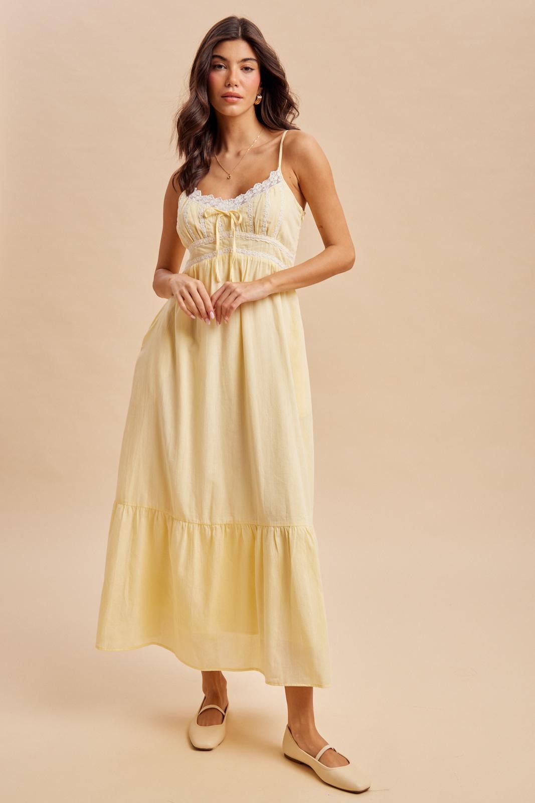 Faye Lace Detail Maxi Dress in Lemon Water