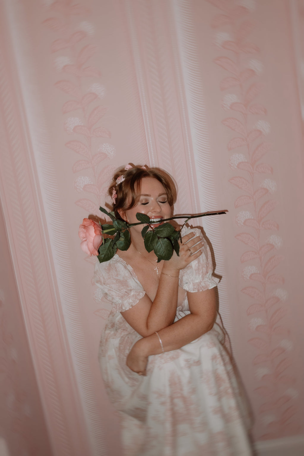 Olivia 100% Cotton Maxi Dress in Pink Toile - Bump Friendly