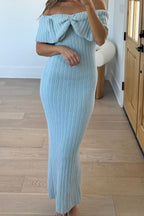 Aston Bow Front Maxi Sweater Dress in Ice Metal – Bump Friendly & Inclusive Sizing (XS-3XL)