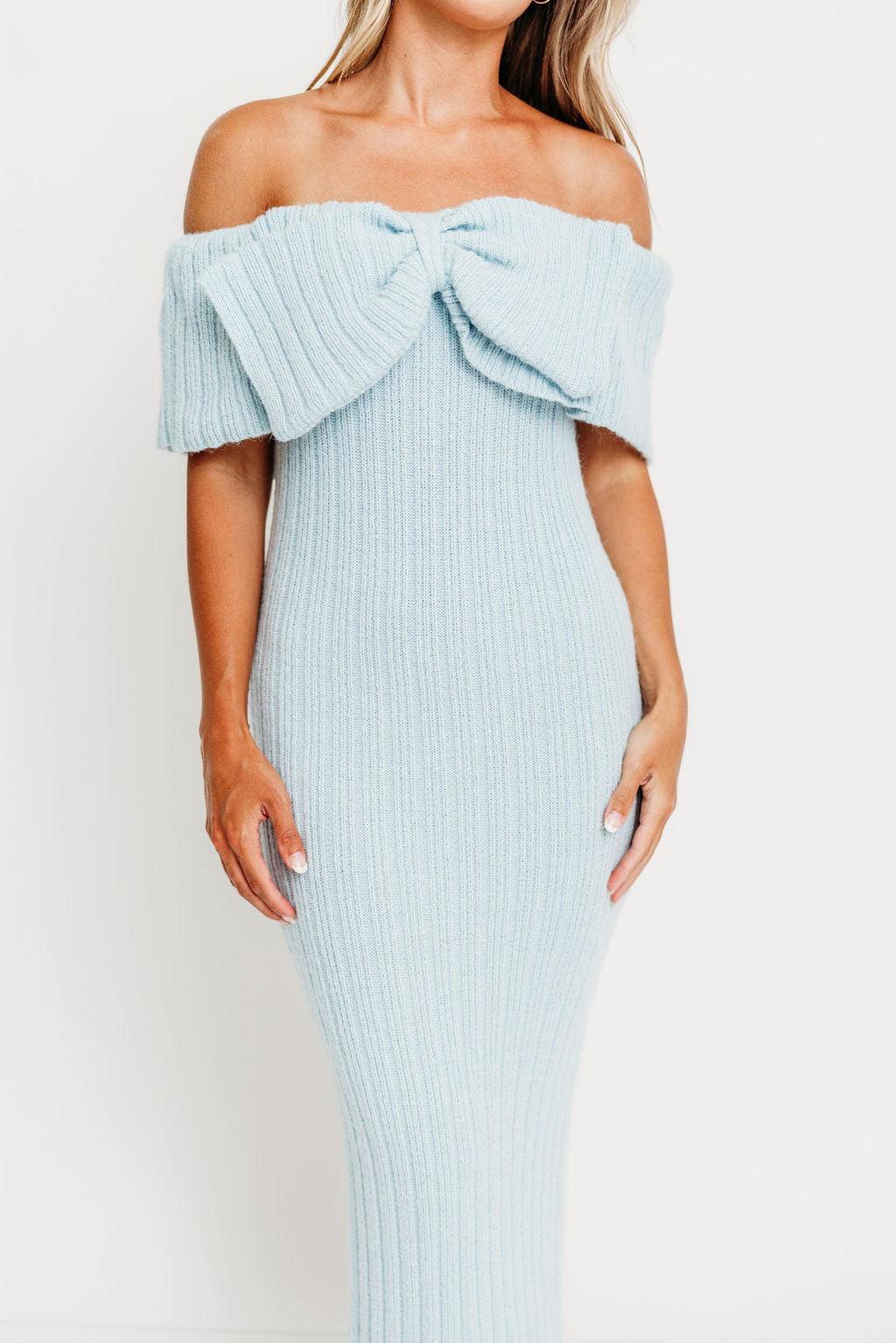 Aston Bow Front Maxi Sweater Dress in Ice Metal – Bump Friendly & Inclusive Sizing (XS-3XL)