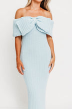 Aston Bow Front Maxi Sweater Dress in Ice Metal – Bump Friendly & Inclusive Sizing (XS-3XL)