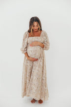 Mona Maxi Dress in Beige/Brown Floral - Bump Friendly (Restocking in July)