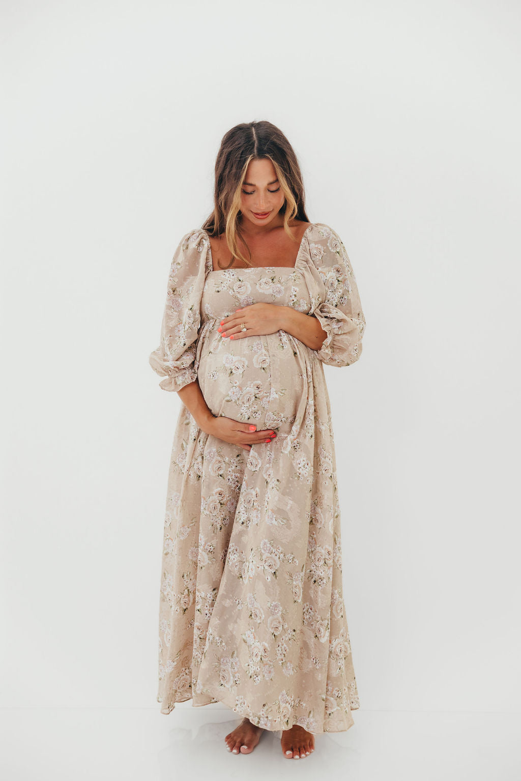 Mona Maxi Dress in Beige/Brown Floral - Bump Friendly (Restocking in July)