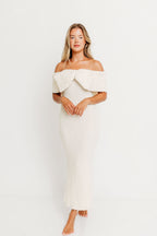 Aston Bow Front Maxi Sweater Dress in Ivory – Bump Friendly & Inclusive Sizing (S-3XL)