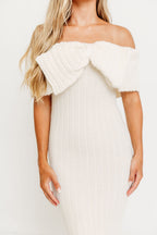 Aston Bow Front Maxi Sweater Dress in Ivory – Bump Friendly & Inclusive Sizing (S-3XL)