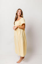 Tawny Long Smock Linen Midi Dress in Muted Yellow