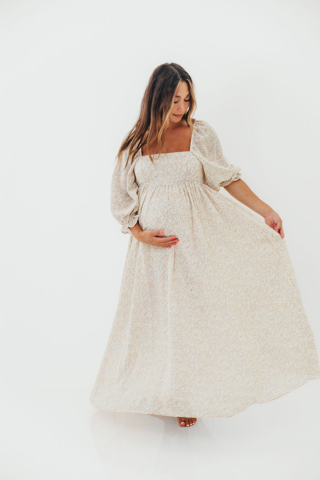 Mona 'Love Story' Maxi Dress in Beige - Bump Friendly and Inclusive Sizing