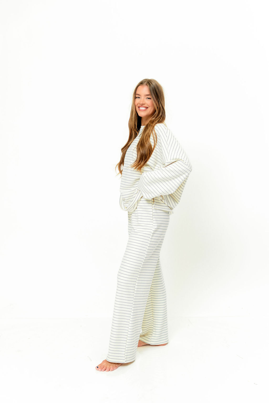 Campbell Striped Fleece Lounge Pants in Ivory