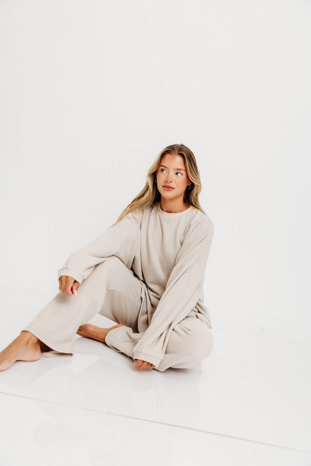 Naomi Striped Oversized Fleece Top in Cream/Grey *Worth Exclusive Print*