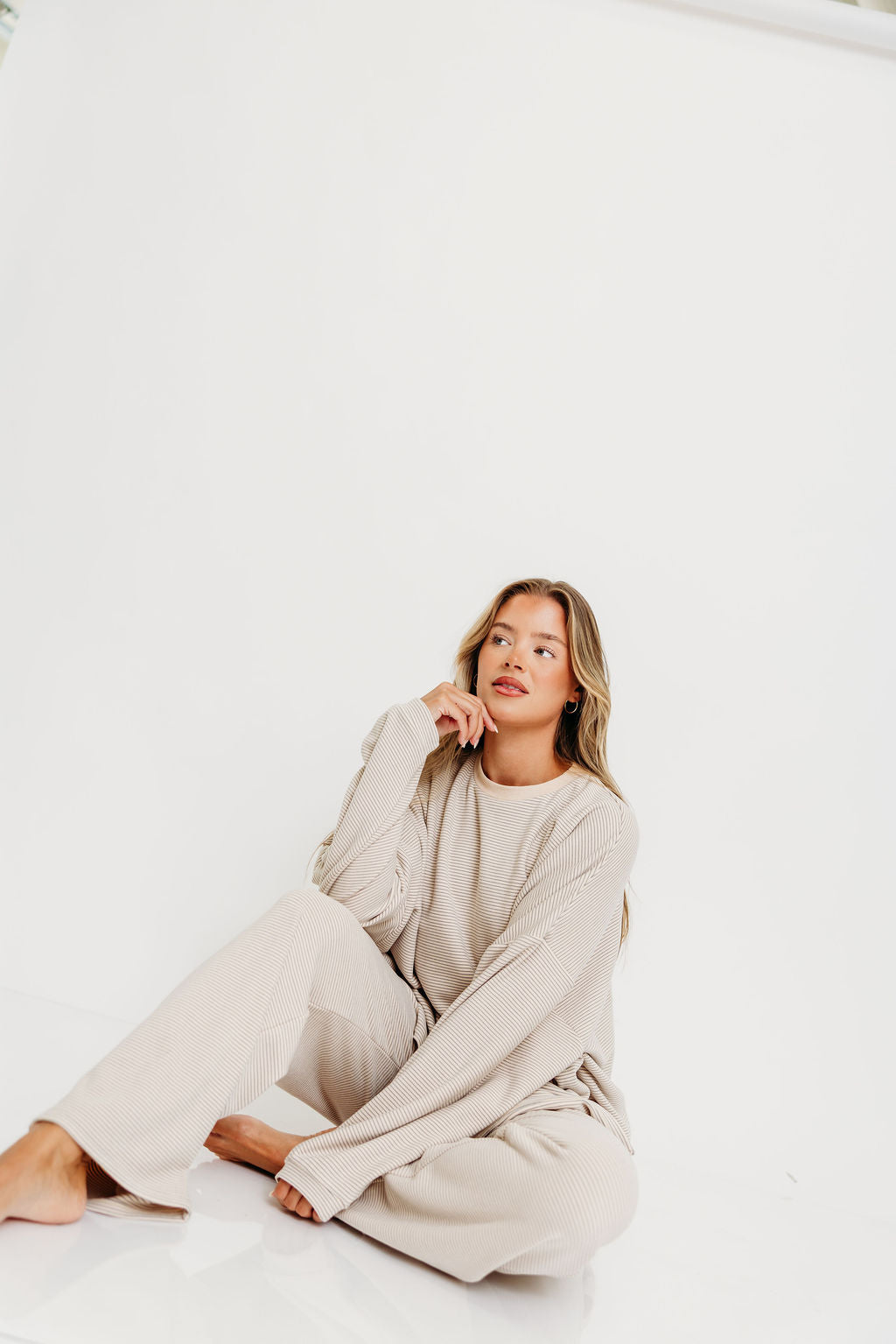 Naomi Striped Oversized Fleece Top in Cream/Grey *Worth Exclusive Print*