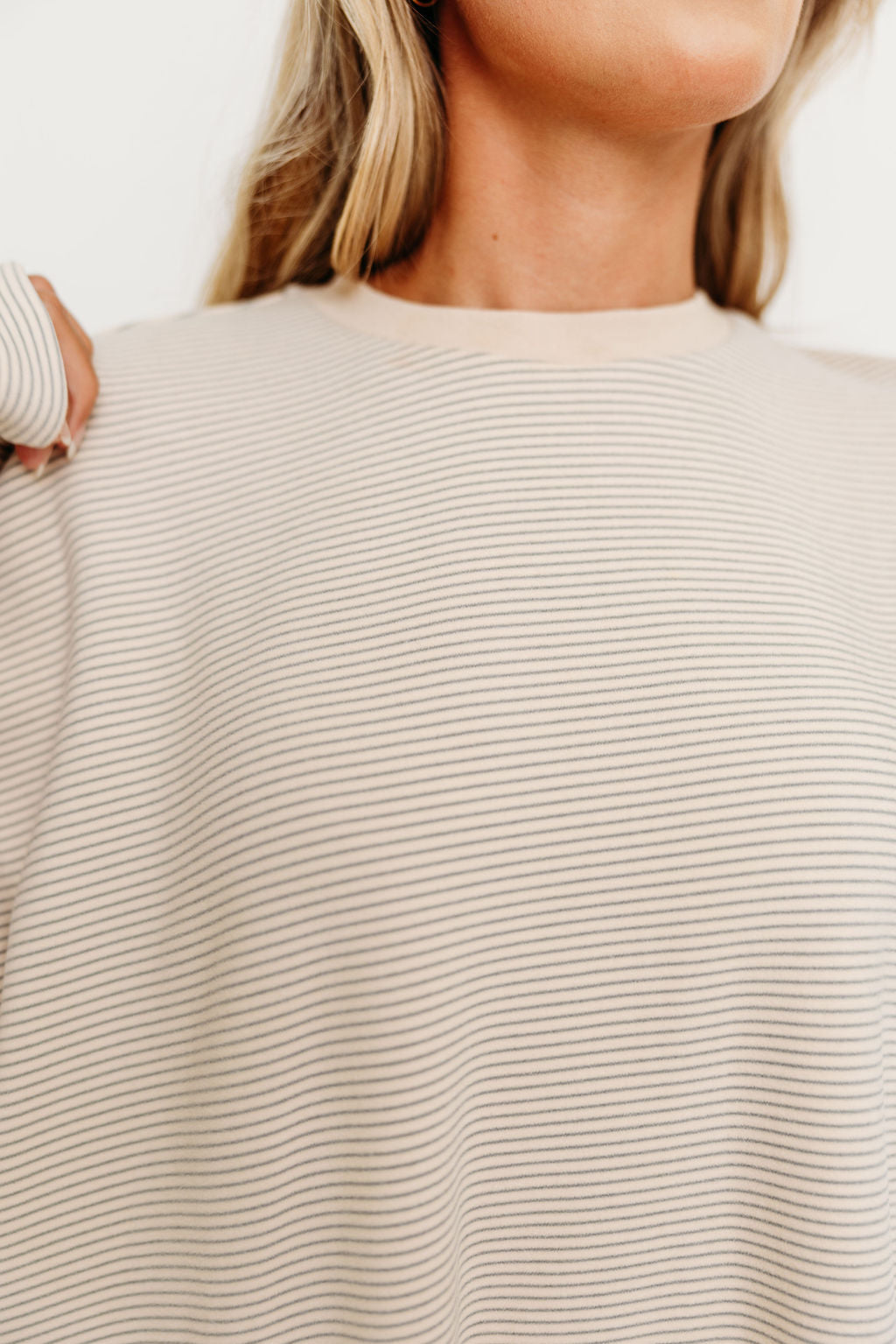 Naomi Striped Oversized Fleece Top in Cream/Grey *Worth Exclusive Print*