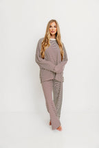 Naomi Oversized Striped Fleece Long Sleeve Top in Brown