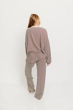 Naomi Oversized Striped Fleece Long Sleeve Top in Brown