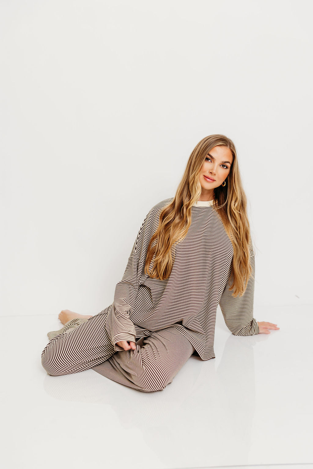 Campbell Striped Fleece Lounge Pants in Brown