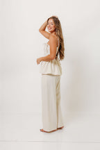 Keira 100% Cotton Bow Trim Peplum Top in Cream