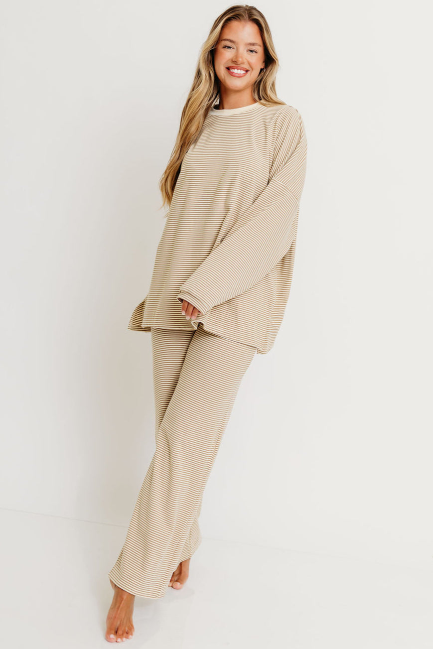 Campbell Striped Fleece Lounge Pants in Beige