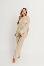 Naomi Striped Oversized Fleece Long Sleeve Top in Beige - Bump Friendly