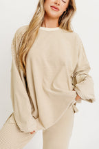 Campbell Striped Fleece Lounge Pants in Beige