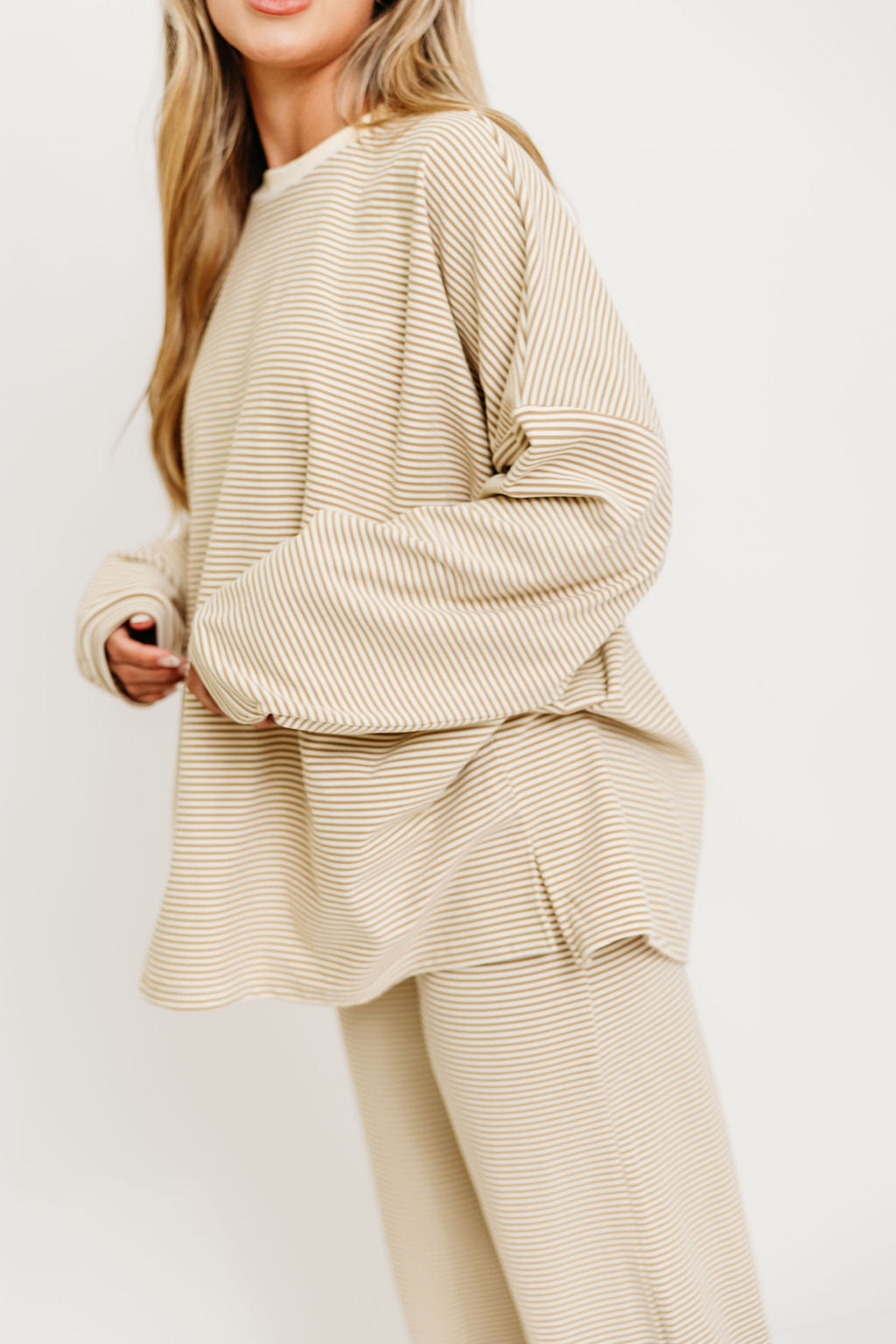 Campbell Striped Fleece Lounge Pants in Beige