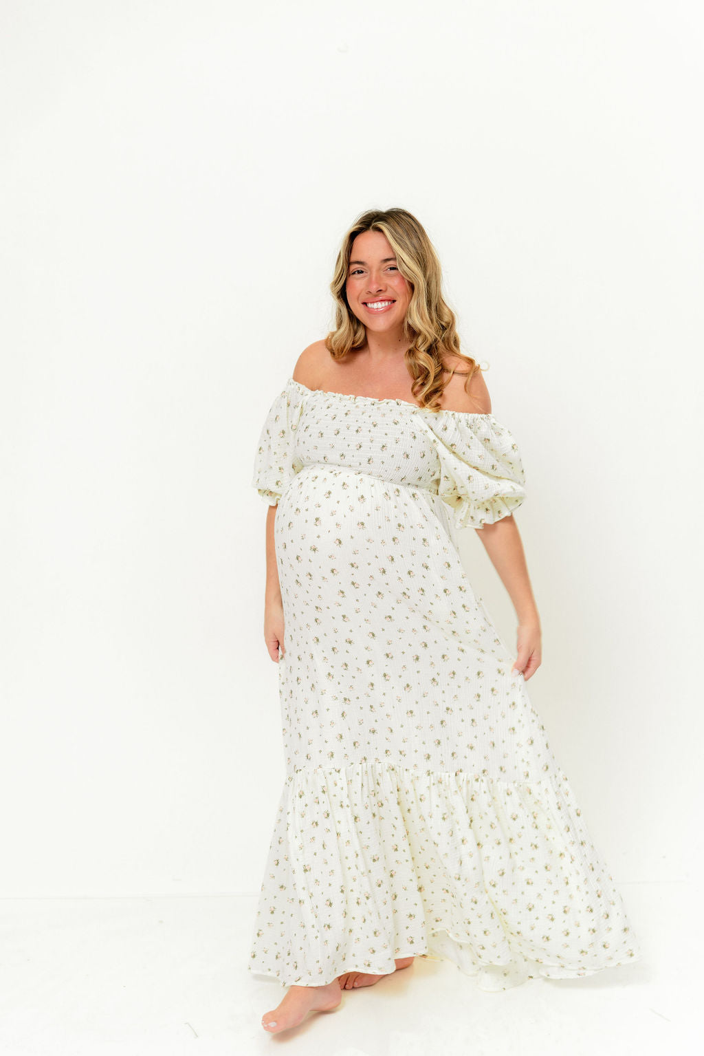 Livvy 100% Cotton Dress in Ivory/Pink Floral (Fully Lined) - Bump Friendly