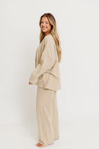 Campbell Striped Fleece Lounge Pants in Beige
