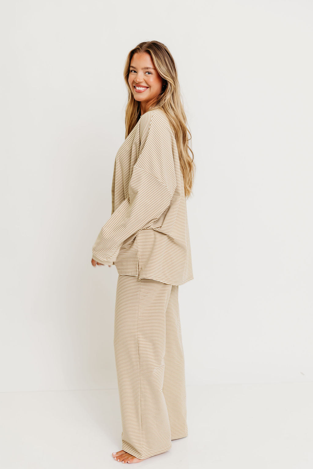 Campbell Striped Fleece Lounge Pants in Beige