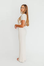 The Charlie Ribbed Maxi Dress in Light Peach - Bump Friendly