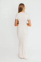 The Charlie Ribbed Maxi Dress in Light Peach - Bump Friendly