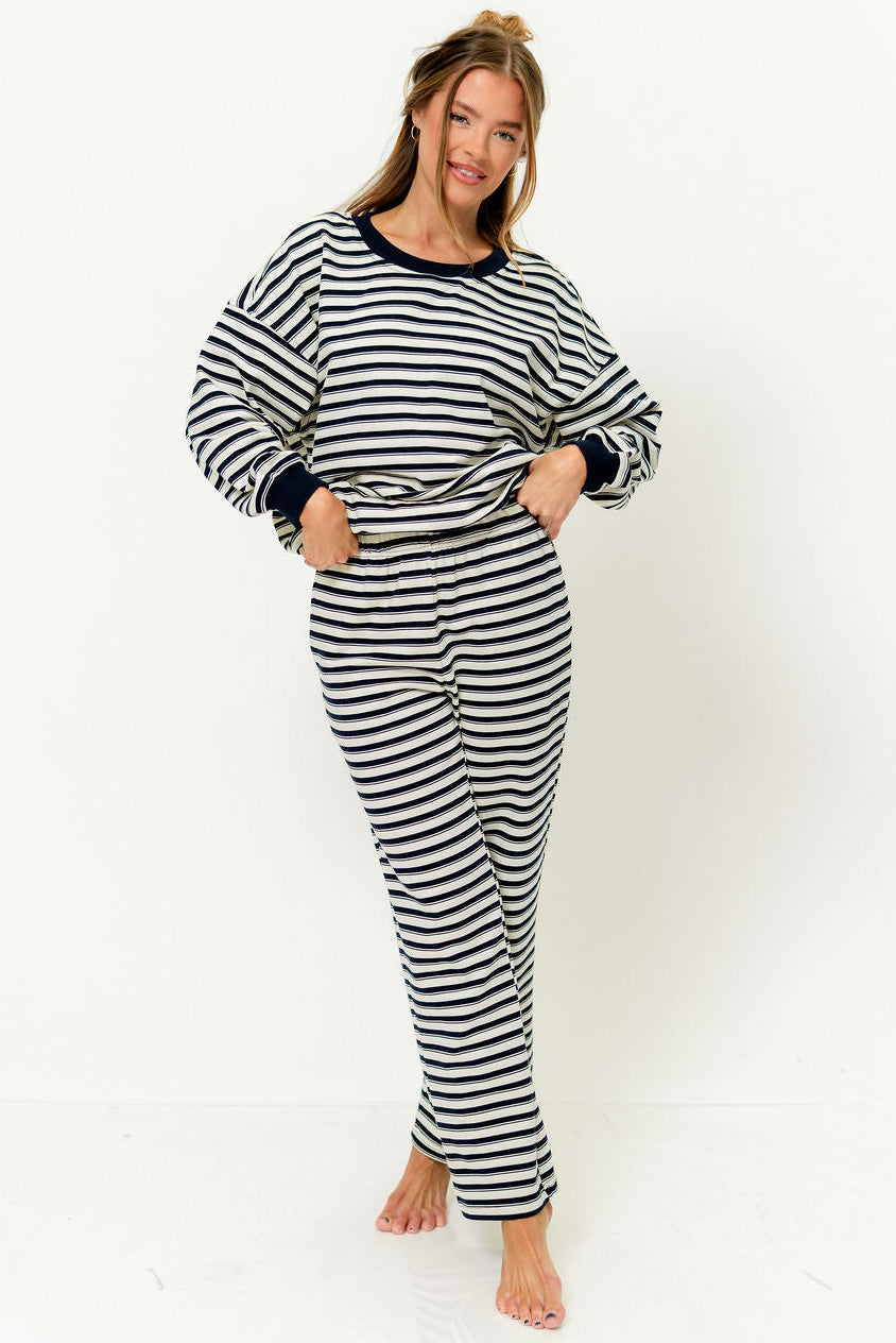 Rudie Sweatshirt and Sweatpants Set in Cream/Navy Stripe