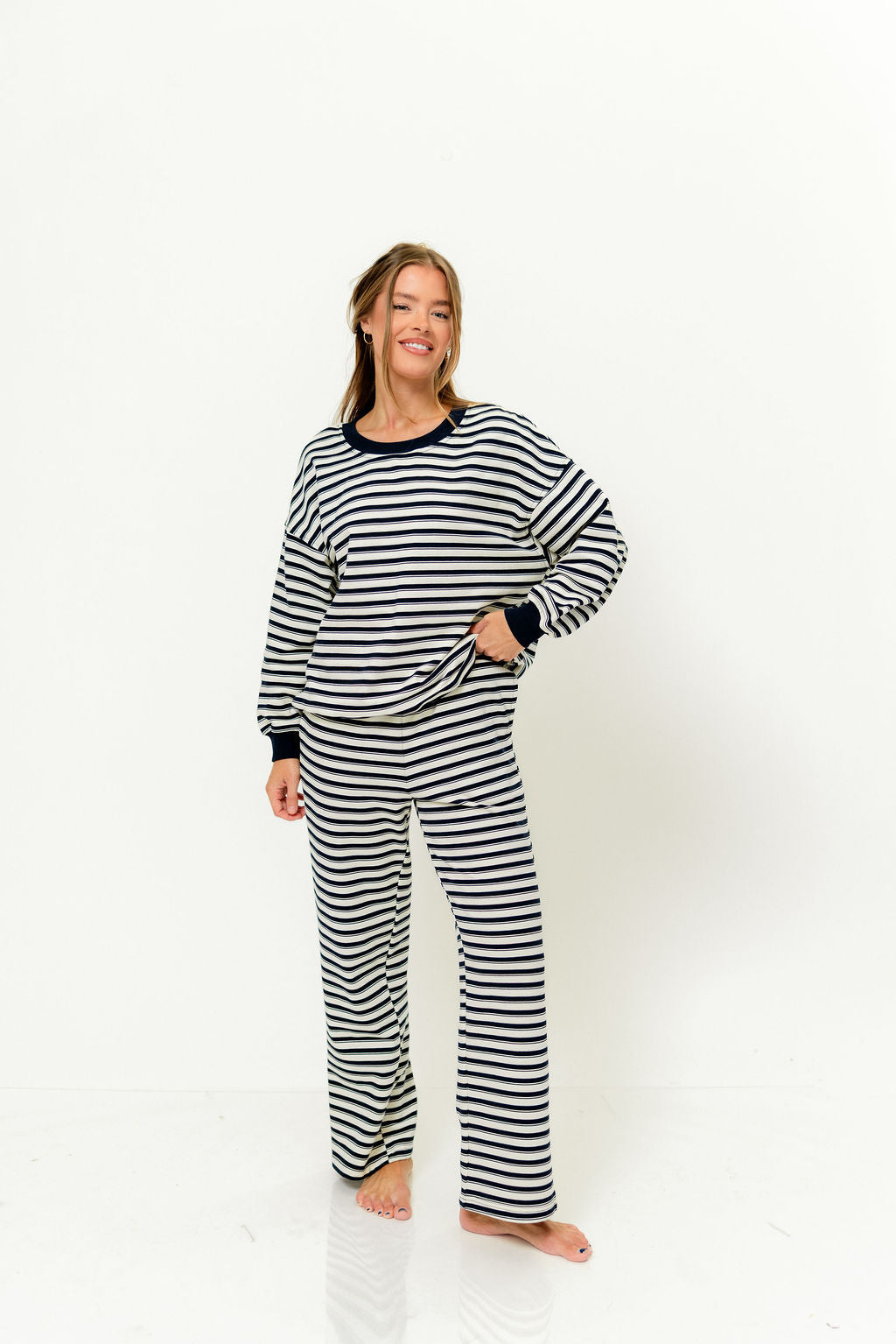 Rudie Sweatshirt and Sweatpants Set in Cream/Navy Stripe