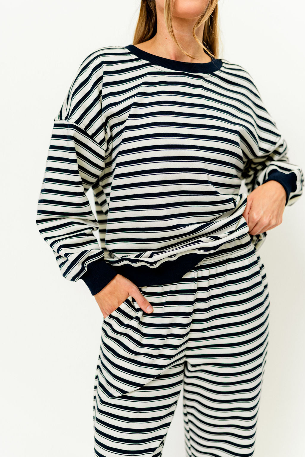 Rudie Sweatshirt and Sweatpants Set in Cream/Navy Stripe