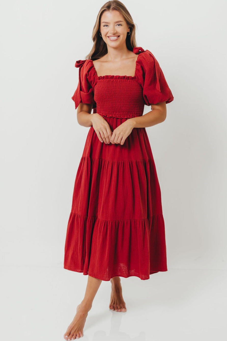 Elena Midi Dress in Rust