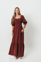 Livvy 100% Cotton Maxi Dress in Rust Brown - Bump Friendly