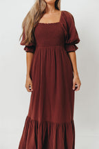 Livvy 100% Cotton Maxi Dress in Rust Brown - Bump Friendly