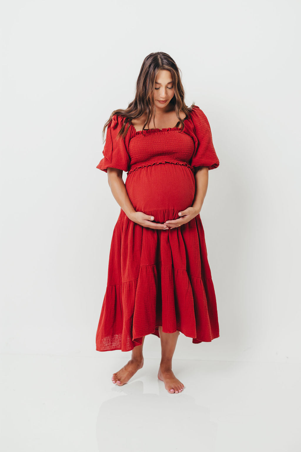 Elena Midi Dress in Rust