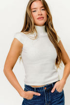 Danica Brushed Knit High Neck Cap Sleeve Top in Ivory