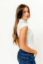 Danica Brushed Knit High Neck Cap Sleeve Top in Ivory