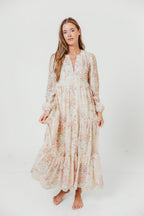 Anna Eyelet Button Down Tiered Dress in Blush Multi